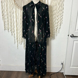 Lanvin Paris Black and Metallic Embroidered Kimono O/S
